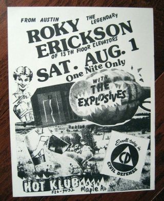 1981 Roky Erickson 13th Floor Elevators Hot Klub Dallas Concert Flyer