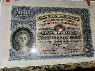 27.  8.  1937 Switzerland 100 Franken " Zurich " X - Rare " A " ( (ef))