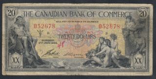 1935 Canadian Bank Of Commerce 20 Dollars Chartered Bank Note