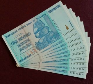 1 X Zimbabwe $100 Trillion Dollar Paper Banknote Uncirculated Aa Serial