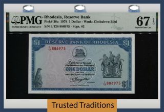 Tt Pk 38a 1979 Rhodesia 1 Dollar Striking Pmg 67 Epq Gem Unc