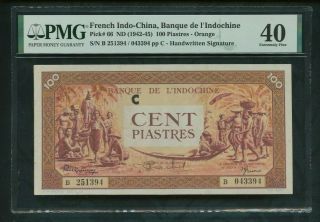 1942 - 1945 100 Piastre P 66 French Indo - China,  Banque De L 