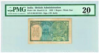 India: Government Of India 1 Rupee 1935 Pick 14b Jhun3.  2.  1a Pmg Very Fine 20.