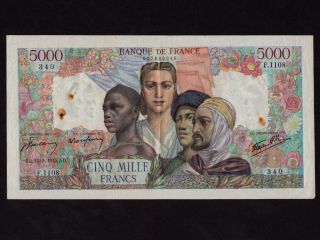France:p - 103c,  5000 Francs,  1945 Empire Français Note Vf,