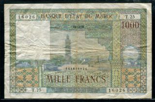 Morocco 1951 - 1958 (1956),  1000 Francs,  P47,  Vf