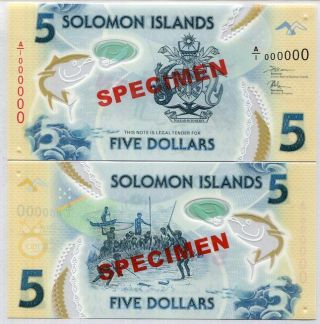 Solomon Islands 5 Dollars Nd 2019 Polymer P Specimen A/1 000000 Unc