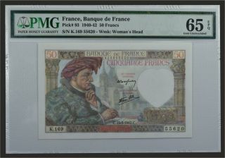 France,  15.  5.  1942,  50 Francs,  Pick 93,  Pmg 65 Epq Gem Uncirculated