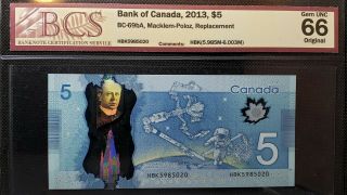 Bank Of Canada 2013 $5 Bc - 69ba Macklem - Poloz Hbk Replacement Gem66 (hbk5985020)