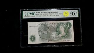 1970 - 77 One Pound Great Britain Bank Of England Pmg Gem Unc 67 Epq 1p Note