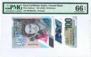 East Caribbean States 100 Dollars 2019 Pmg 66 Epq S/n We034538 Polymer