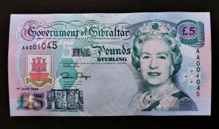 Gibraltar 5 Pounds Sterling 1995 / Unc Banknote Low Serial Number