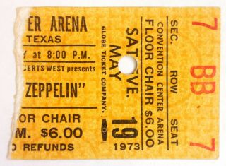 Led Zeppelin Ticket Stub May 19,  1973 Convention Center Arena Fort Worth Tx