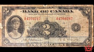 1935 Bank Of Canada 2$ English A4704247 - Vg - Paper Pull