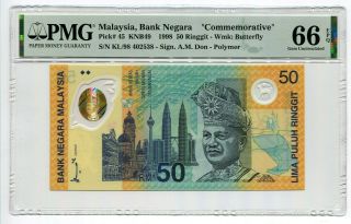 Pmg 66 Malaysia 1998 Commemorative Polymer Banknote 50 Ringgit Epq