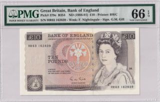 Great Britain P 379e B354 10 Pounds Banknote Sign.  Gill Pmg 66 Gem Unc