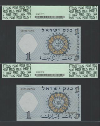 Israel 2 Notes Consecutive One Lira 1958/5718 P30c Uncirculated Graded 68 2