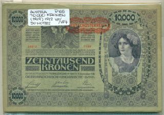 Austria Bundle 30 Notes 10000 Kronen (1919) 1918 P 65 Vf/vf,