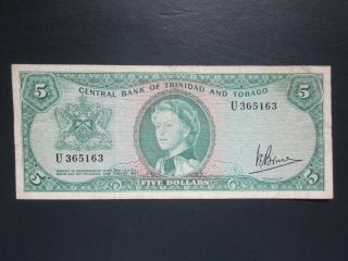 Trinidad & Tobago 5 Dollars 1964 sign.  3 P - 27c banknote paper money 2