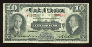 1935 Bank Of Montreal $10 Chartered Banknote - Cat 505 - 60 - 04