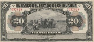Mexico: 20 Pesos Banco Del Estado De Chihuahua Dec 12,  1913.