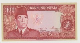 Indonesia P 86 Sukarno 100 Rupiah 1960 Man And Woman Dancers Unc