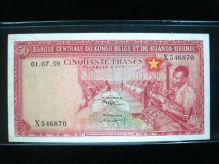 Congo 50 Francs 1959 P32 Belge Ruande Urundi Sharp 70 Banknote Money