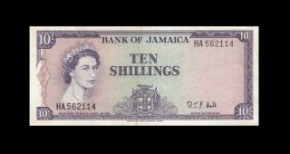 1960 British Colony Jamaica 10 Shillings Qeii 10/ - ( (ef))