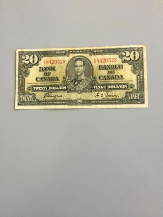 1937 - Canadian Twenty Dollar Bill Circulated $20 Ke 8420523