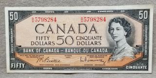 1954 Canadian $50.  00 Bill Paper Money Note Vf.
