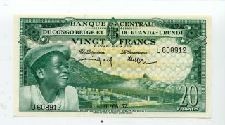 Belgian Congo 20 Francs 1957 Pick 31 Unc Nr 65.  00