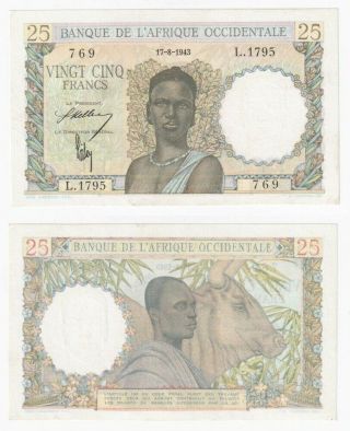 French West Africa 25 Francs Banknote (1943) P.  38 - Unc.