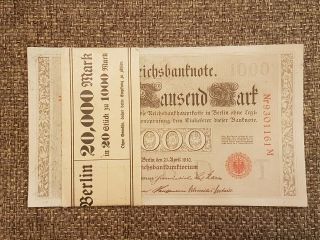 Germany,  1000 Mark 1910 Unc,  Set Bundle Of 20 Bills In Band.