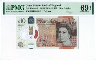 Great Britain 10 Pounds 2016 Pmg 69 Epq S/n Dm45 809367 Polymer