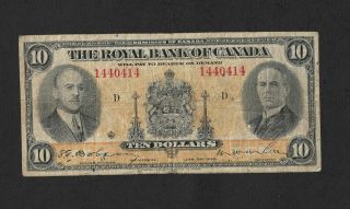 1935 Royal Bank Of Canada $10 Banknote (a)