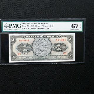 1965 Mexico 1 Peso,  Pick 59i,  Pmg 67 Epq Gem Unc.