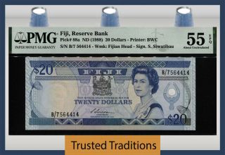 Tt Pk 88a 1988 Fiji 20 Dollars Queen Elizabeth Ii Pmg 55 Epq About Uncirculated