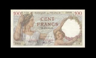 11.  1.  1940 Banque De France 100 Francs Consecutive 2 Of 2 " Z " ( (aunc))