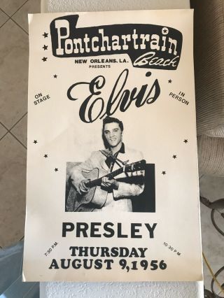 Elvis Presley Concert Poster Pontchartrain Beach 1956 14”x 22” Cardboard Stock