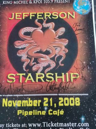 Jefferson starship Autographed Pipeline cafe Honolulu concert poster 11x17 3