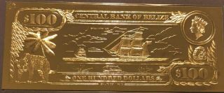 Belize 100$ First Gold Bank Notes 22k " Brigg Whitby " W/ Presentation Card