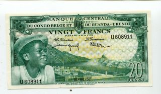 Belgium Congo 20 Francs 1957 Unc Pick 31 Nr 30.  00