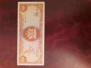 Trinidad And Tobago 1964 (1977) 50 Dollars Note (error Date On Banknote 1963 Ins