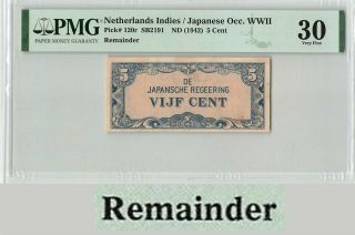Netherlands Indies 5 Gulden Cent 1942 Remainder Indonesia Pick 120r Pmg Vf 30