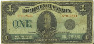 Dominion Of Canada 1923 $1 One Dollar Large Bill Black Seal Group 1 Vg