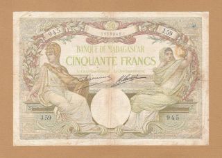 French Banque De Madagascar 50 Francs 1937 P - 38 Af Cherubim