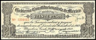 Mexico S - 632b; M - 978b Gob.  Constitucionalista De Mexico $20 D,  28.  5.  1913 Unc