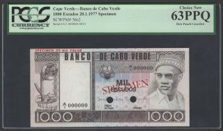 Cape Verde 1000 Escudos 20 - 1 - 1977 P56s2 Specimen Uncirculated