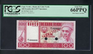 Cape Verde 100 Escudos 20 - 1 - 1977 P54s3 Specimen Uncirculated Grade 66