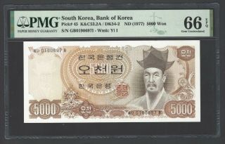 South Korea 5000 Won Nd (1977) P45 Uncirculated Grade 66