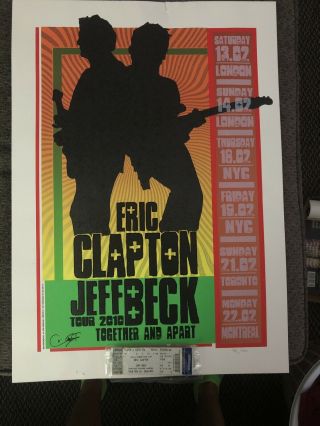 Limited Edition 2010 Eric Clapton Jeff Beck Concert Tour Poster W/ Ticket